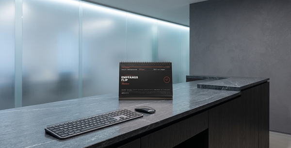 Empfangs-Flip · Täglich Abweisen · Flip-Sign Tischkalender