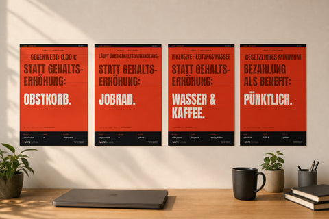 MUTE OFFICE — Homeoffice-Szene 1 — Meine tollen Work-Benefits Komplett-Set (4 Poster)