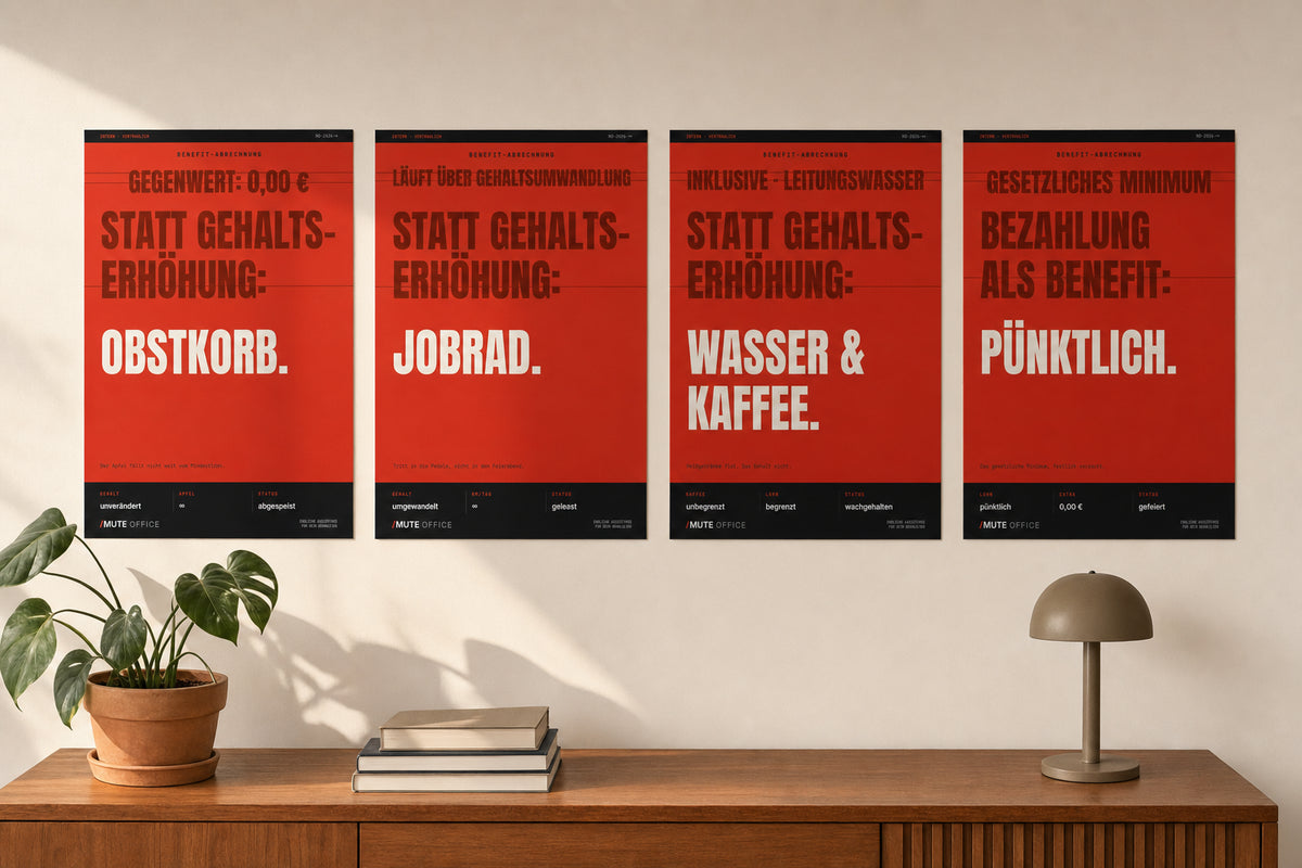 MUTE OFFICE — Homeoffice-Szene 2 — Meine tollen Work-Benefits Komplett-Set (4 Poster)