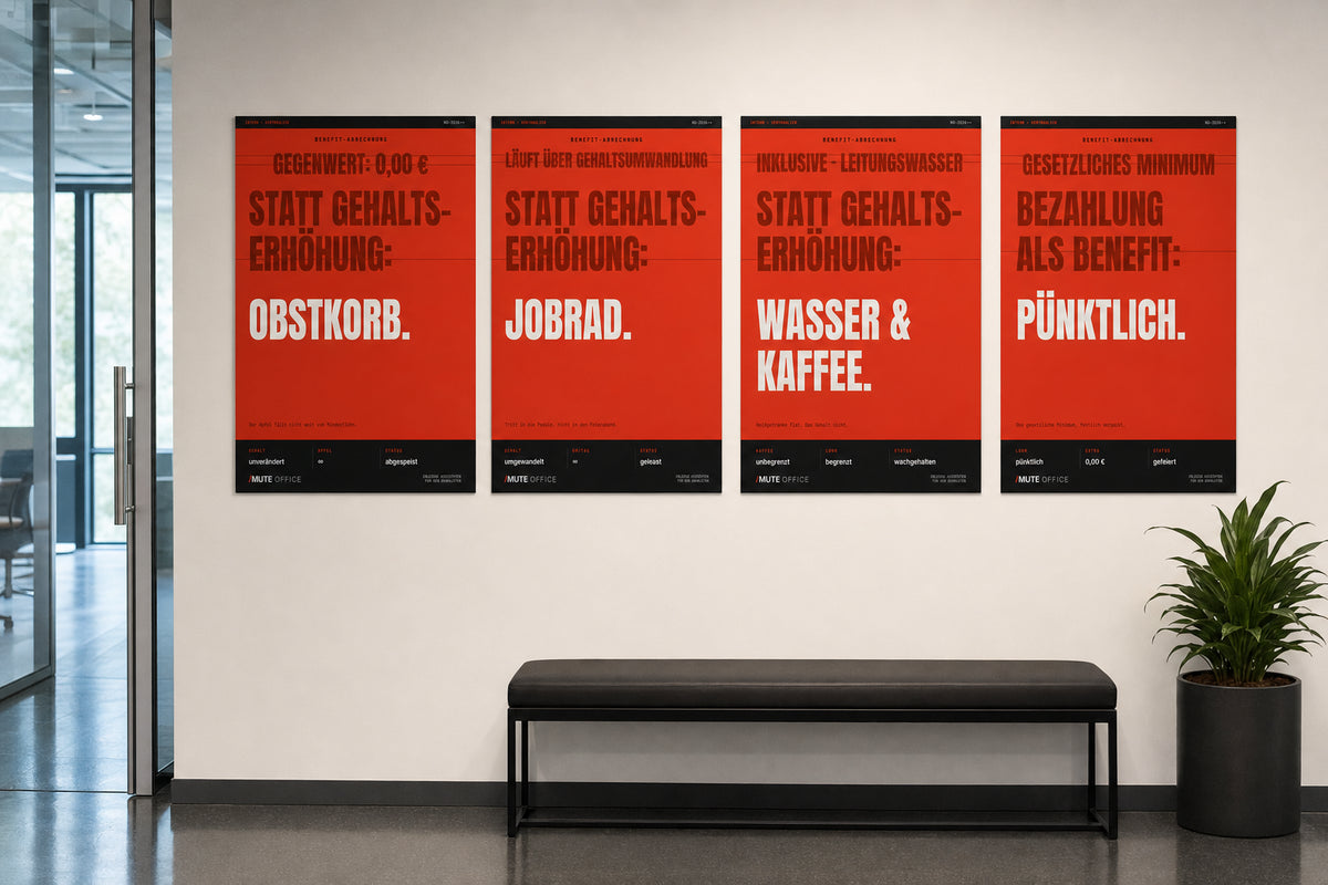 MUTE OFFICE — Büro-Szene 2 — Meine tollen Work-Benefits Komplett-Set (4 Poster)