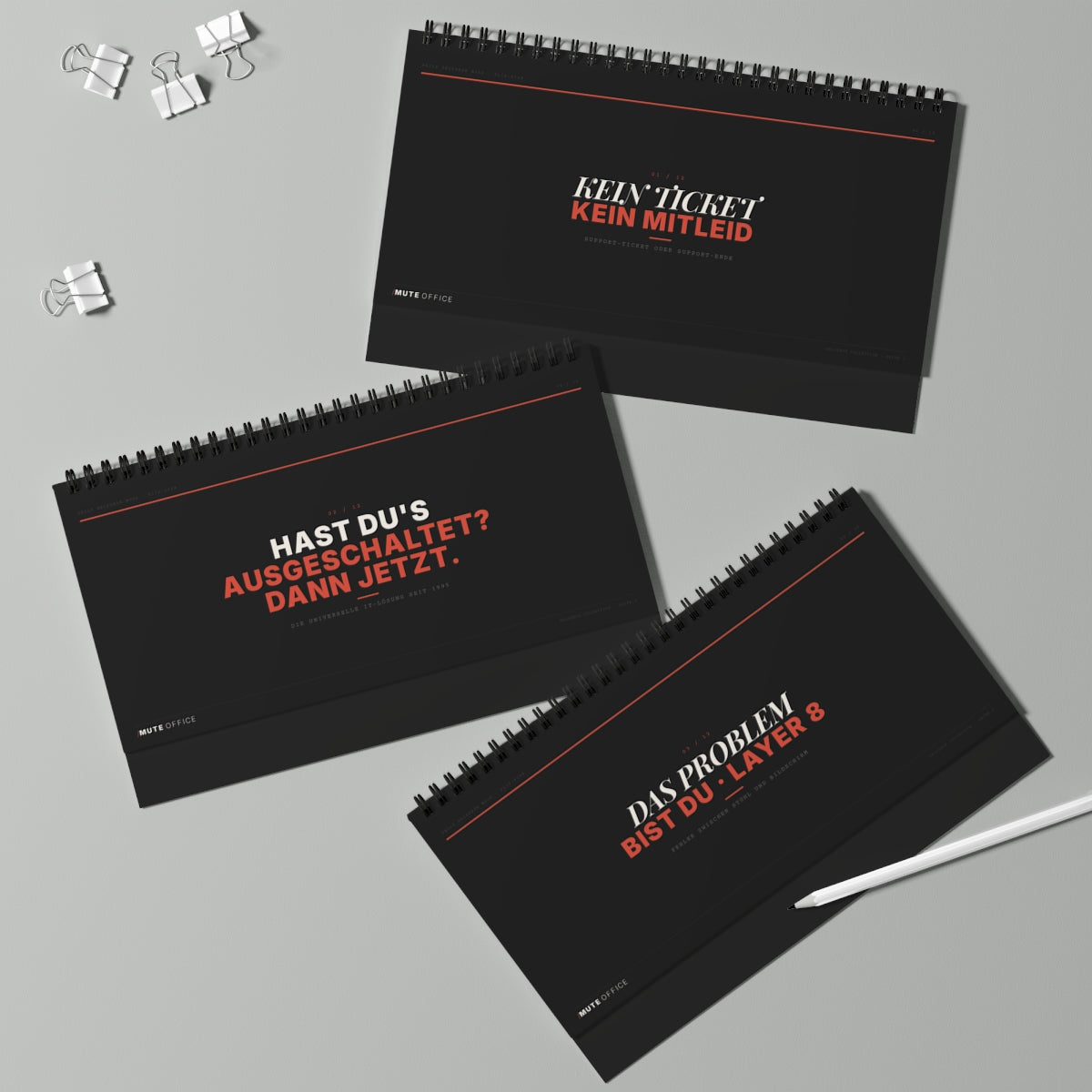 MUTE OFFICE Flip-Sign — Daily Helpdesk Mood — Drei Aufsteller — Statements A