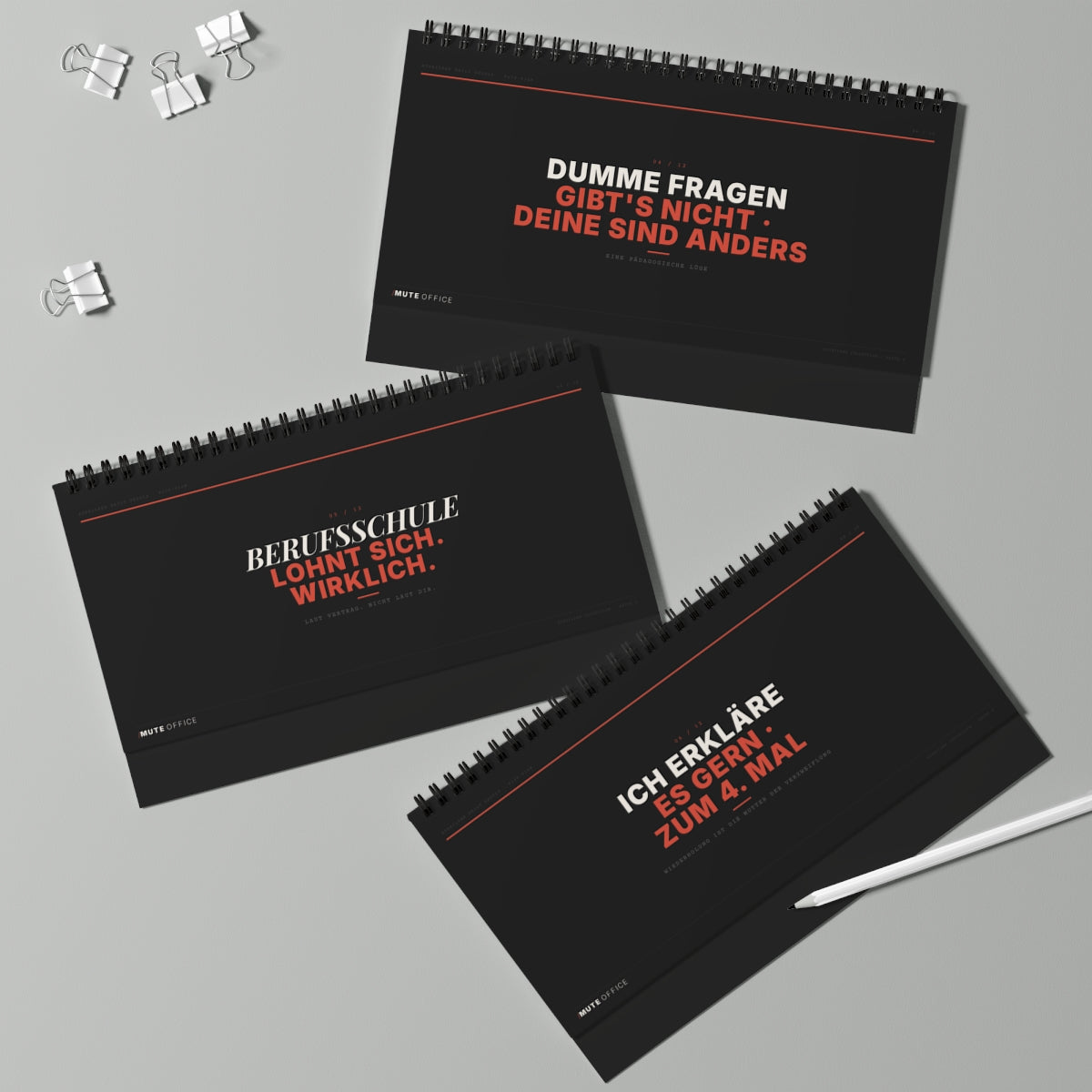 MUTE OFFICE Flip-Sign — Ausbilder Daily Geduld — Drei Aufsteller — Statements B